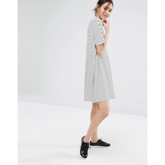 ASOS Just Female Nora Short Sleeve High Neck Ribbed Jersey Knit Minimalist Dress - Picture 3 of 15
